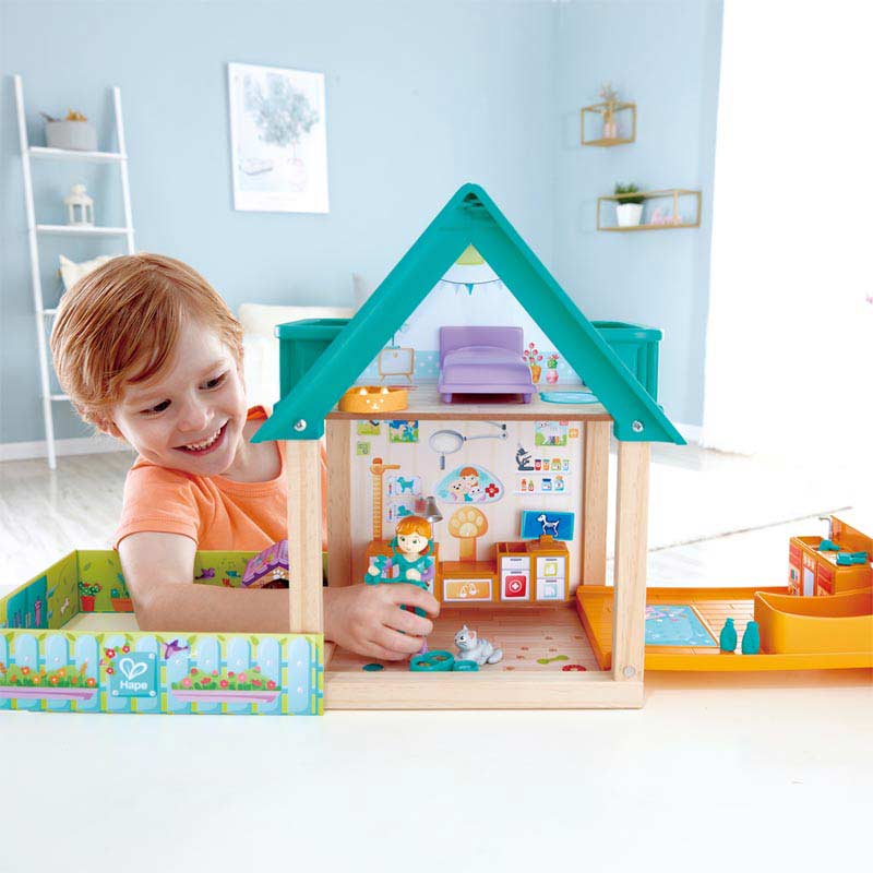 KidKraft Gioco Veterinario In Legno Pieghevole Per Bambini Con 18 Accessori - Ambulatorio Per Animali Giocattolo Dai 3 Anni